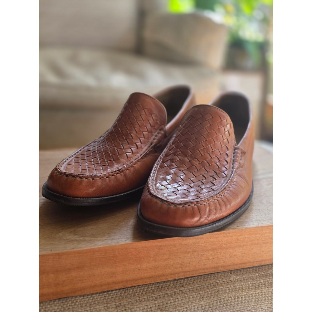 Di Mario Linea Uomo Mens Woven Leather Loafers Brown Made in Italy EU Size 44